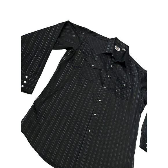 ELY CATTLEMAN LONG SLEEVE STRIPE WESTERN SNAP SHIRT Black Gold Blue Shimmer XL - Picture 5 of 7